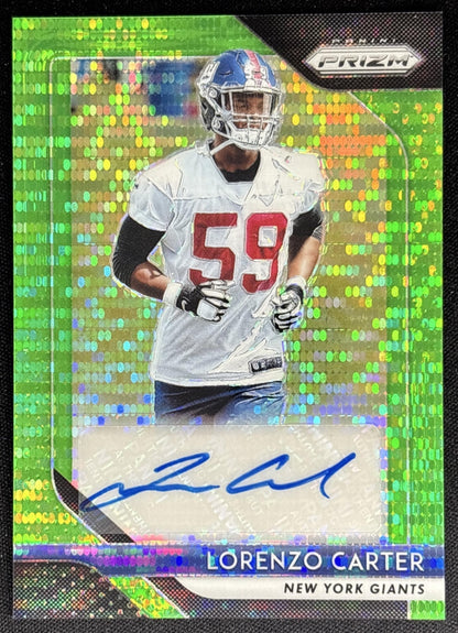 Lorenzo Carter 2018 Panini Prizm Rookie Auto Neon Green Pulsar Giants