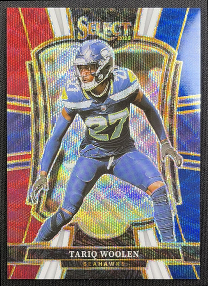 Tariq Woolen 2025 Panini Select Premier Level Tri-Color Prizm /299 Seahawks front