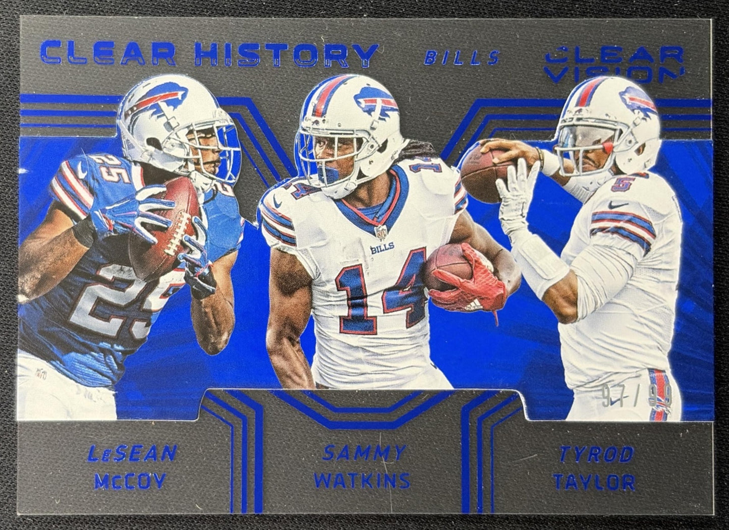 Sammy Watkins LeSean McCoy Tyrod Taylor 2016 Clear Vision History Trios Blue /99 Bills Sports Trading Cards