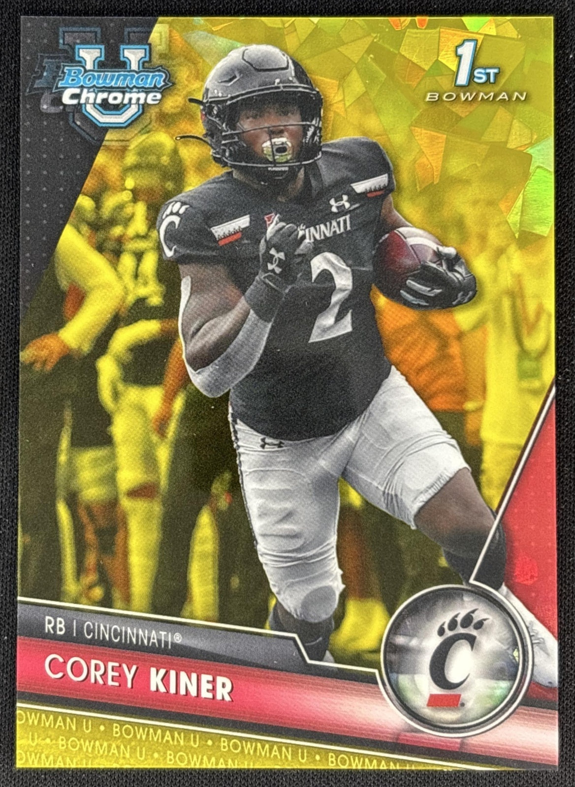 Corey Kiner 2023 Bowman University Chrome Sapphire Yellow /75 front