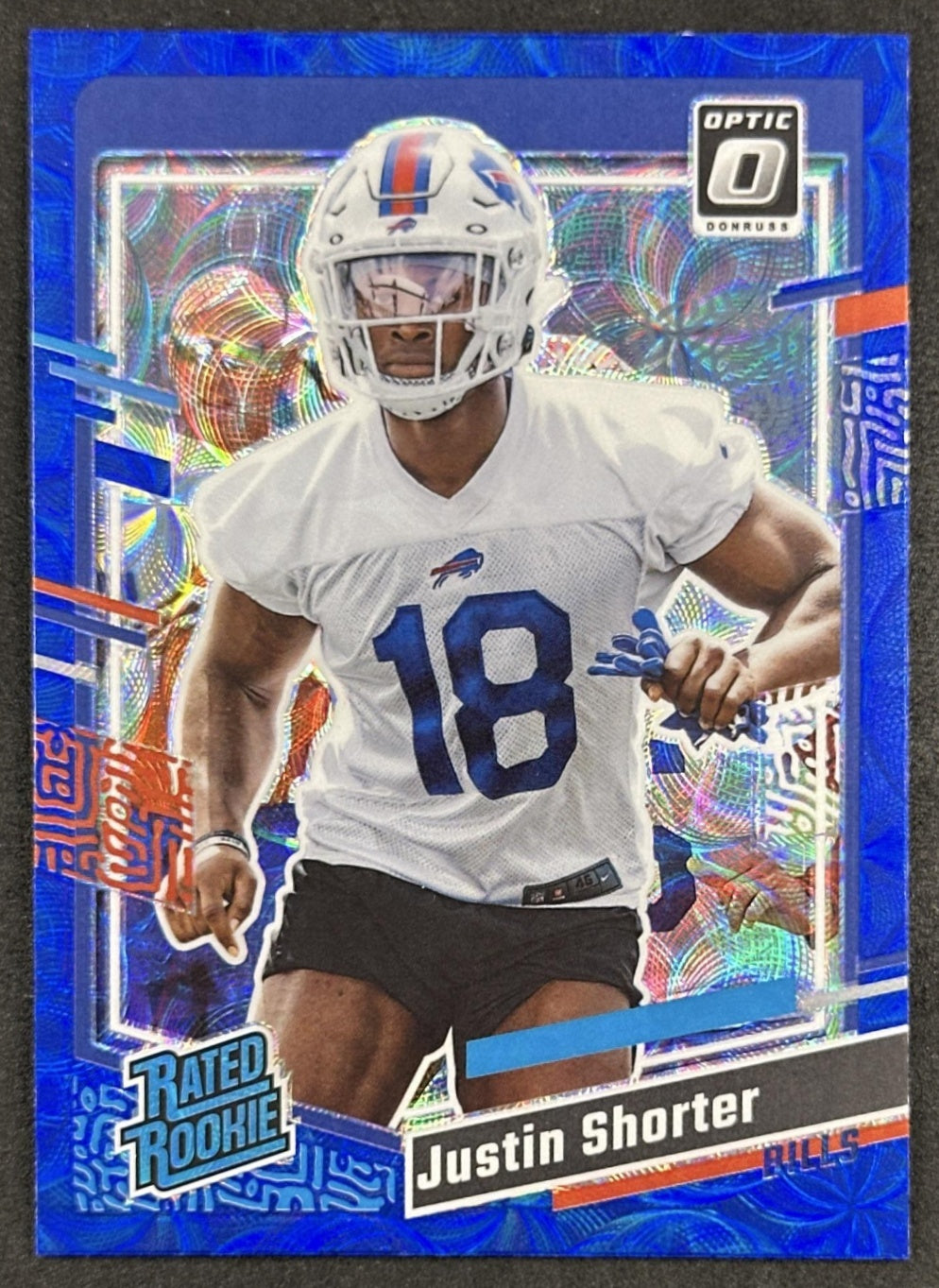 Justin Shorter 2023 Donruss Optic Rated Rookie Preview Blue Scope Prizm Bills