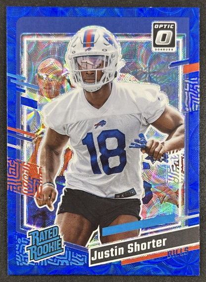 Justin Shorter 2023 Donruss Optic Rated Rookie Preview Blue Scope Prizm Bills