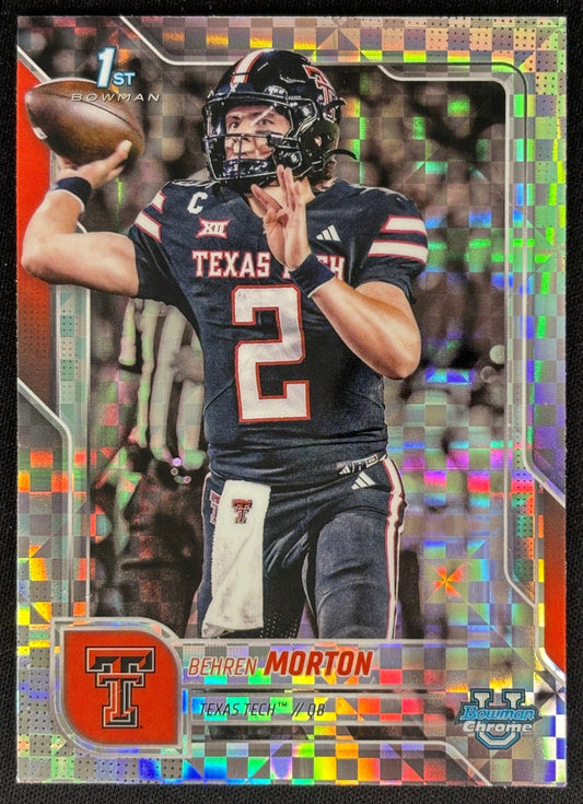 Behren Morton 2025 Chrome University Prospects X-Fractor Red Raiders