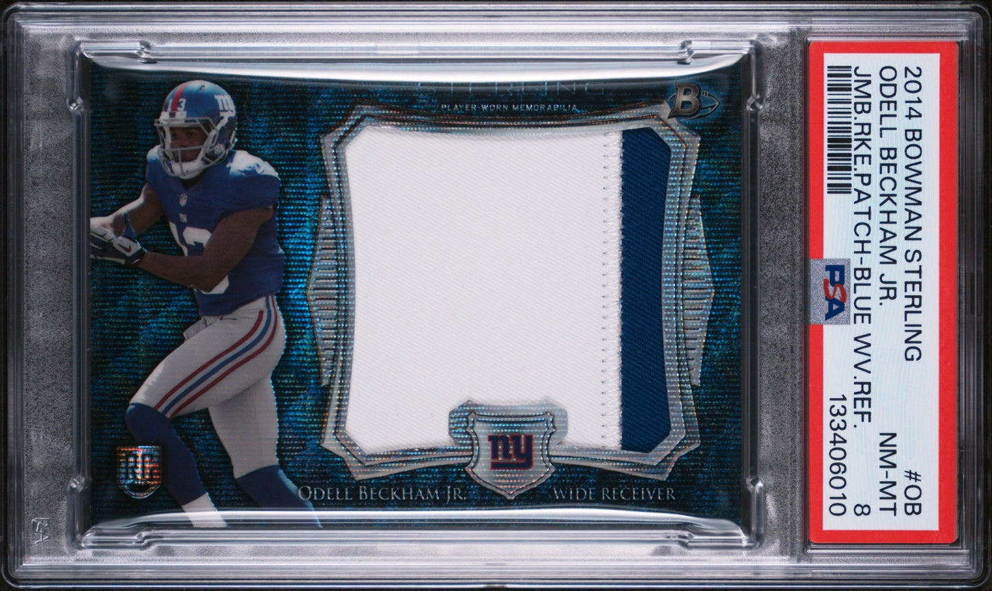 Odell Beckham Jr. 2014 Sterling Jumbo Rookie Patches Blue Wave Refractor Giants front