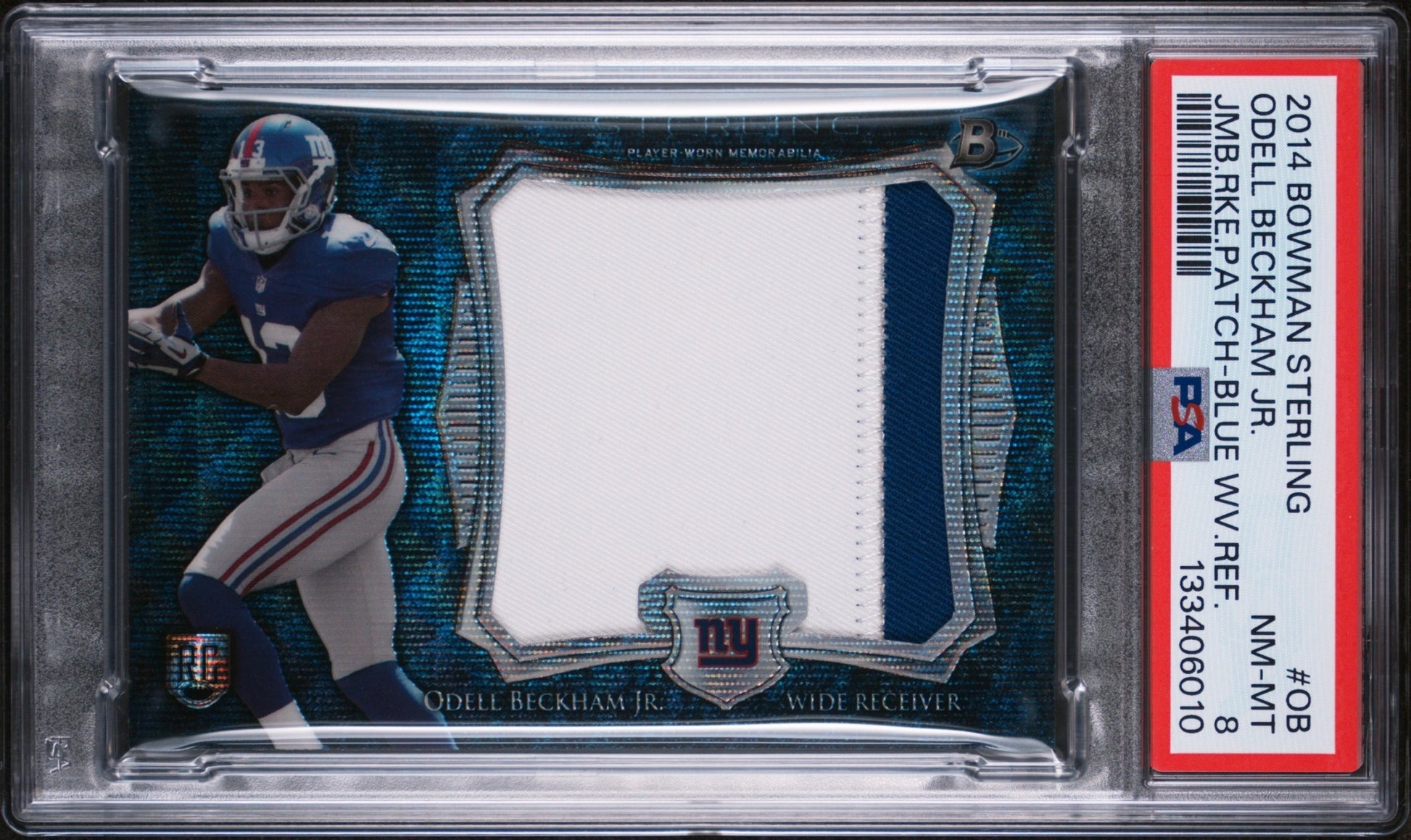 Odell Beckham Jr. 2014 Sterling Jumbo Rookie Patches Blue Wave Refractor Giants front
