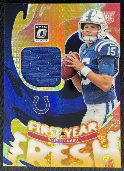 Riley Leonard 2025 Panini Donruss Optic First Year Fresh Blue Hyper Prizm Colts Sports Trading Cards