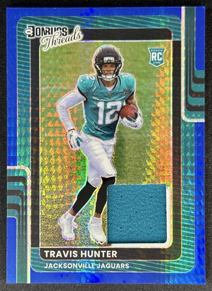 Travis Hunter 2025 Panini Donruss Optic Threads Blue Hyper Prizm Jaguars Default Title Sports Trading Cards