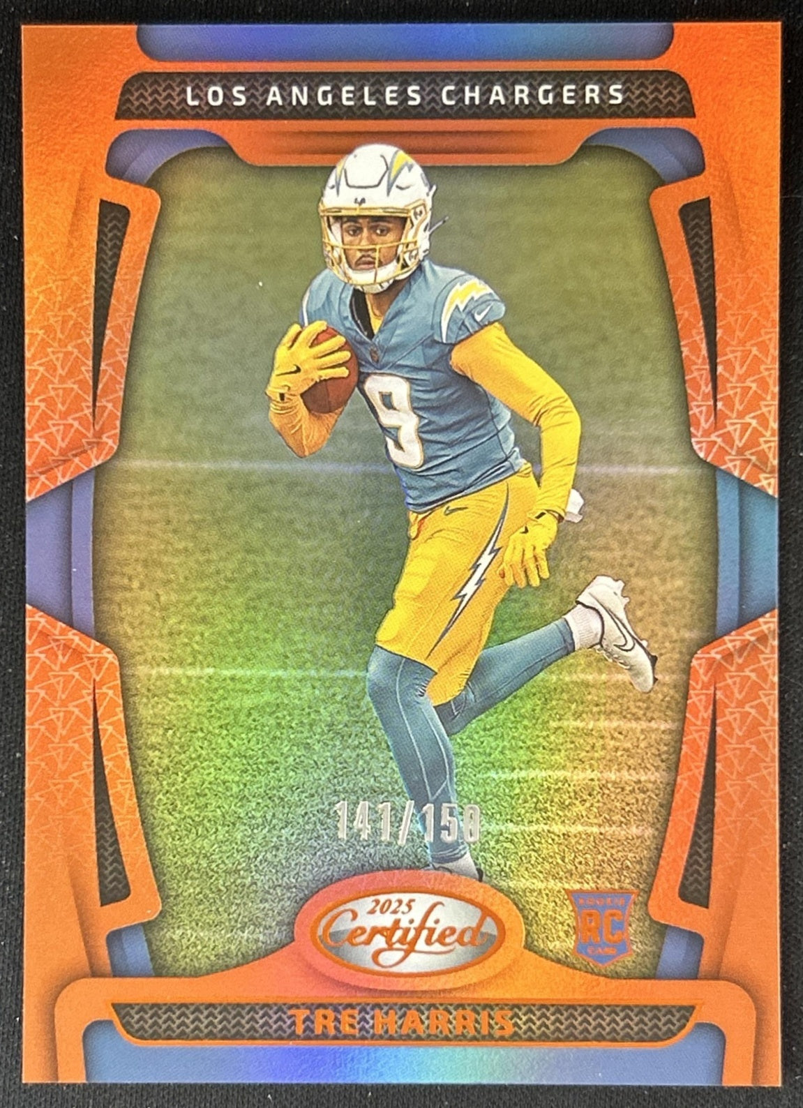 Tre Harris 2025 Panini Certified Rookies Mirror Orange /150 Chargers front