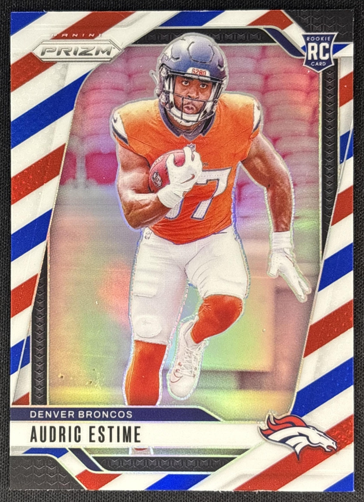 Audric Estime 2024 Panini Prizm Red White and Blue Broncos front