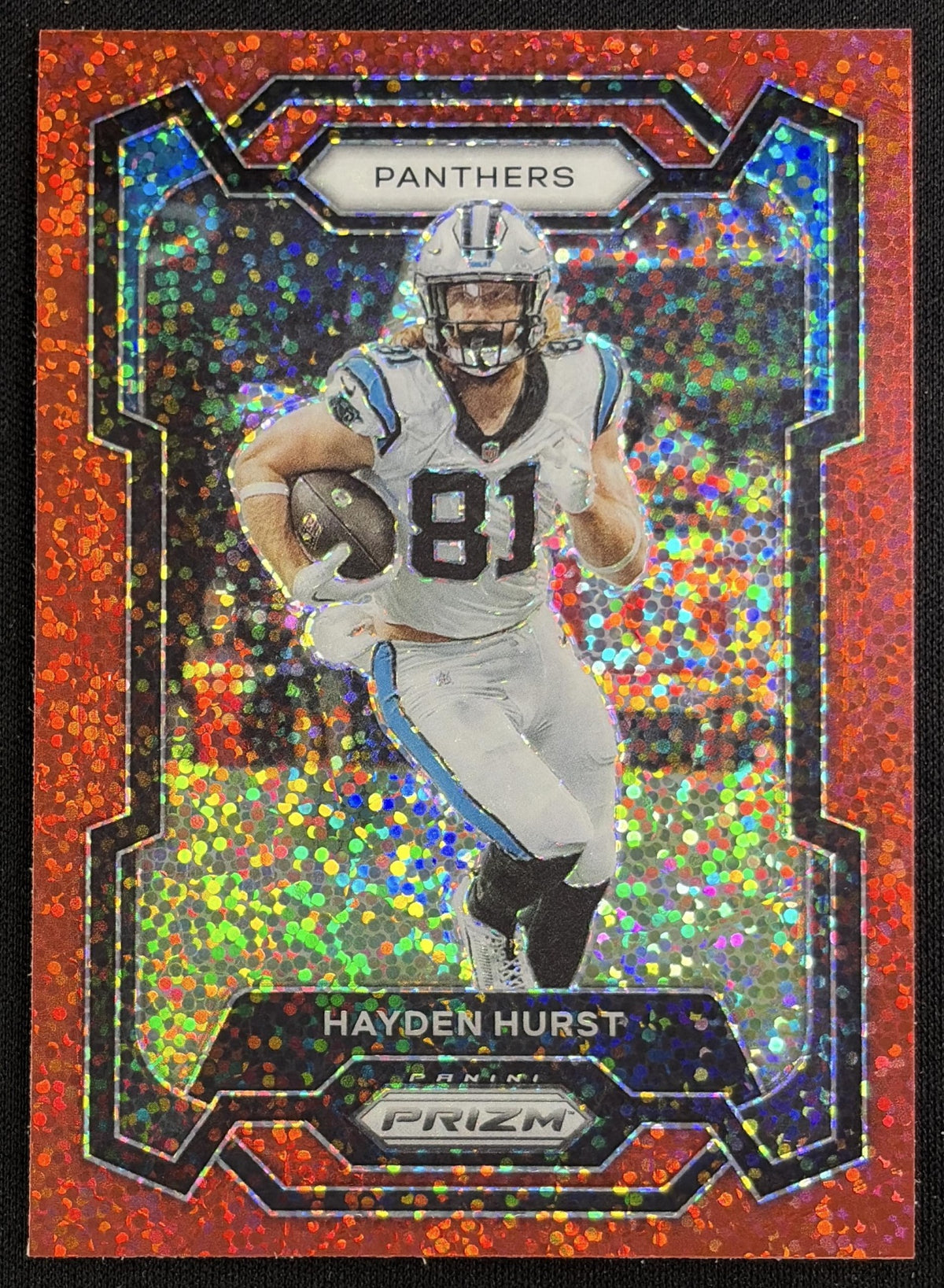 Hayden Hurst 2023 Panini Prizm Red Sparkle Panthers