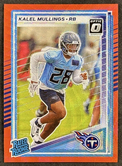 Kalel Mullings 2025 Donruss Optic Rated Rookie Preview Red Wave Titans front sports trading card