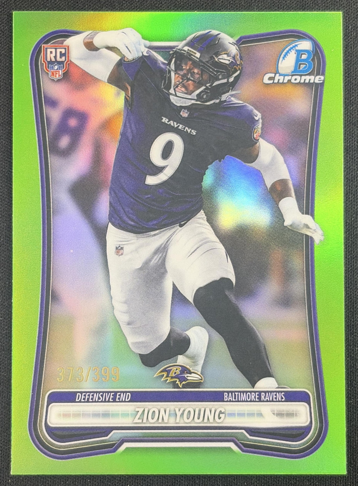 Zion Young 2026 Bowman Chrome NFL Neon Green Refractor /399 Ravens