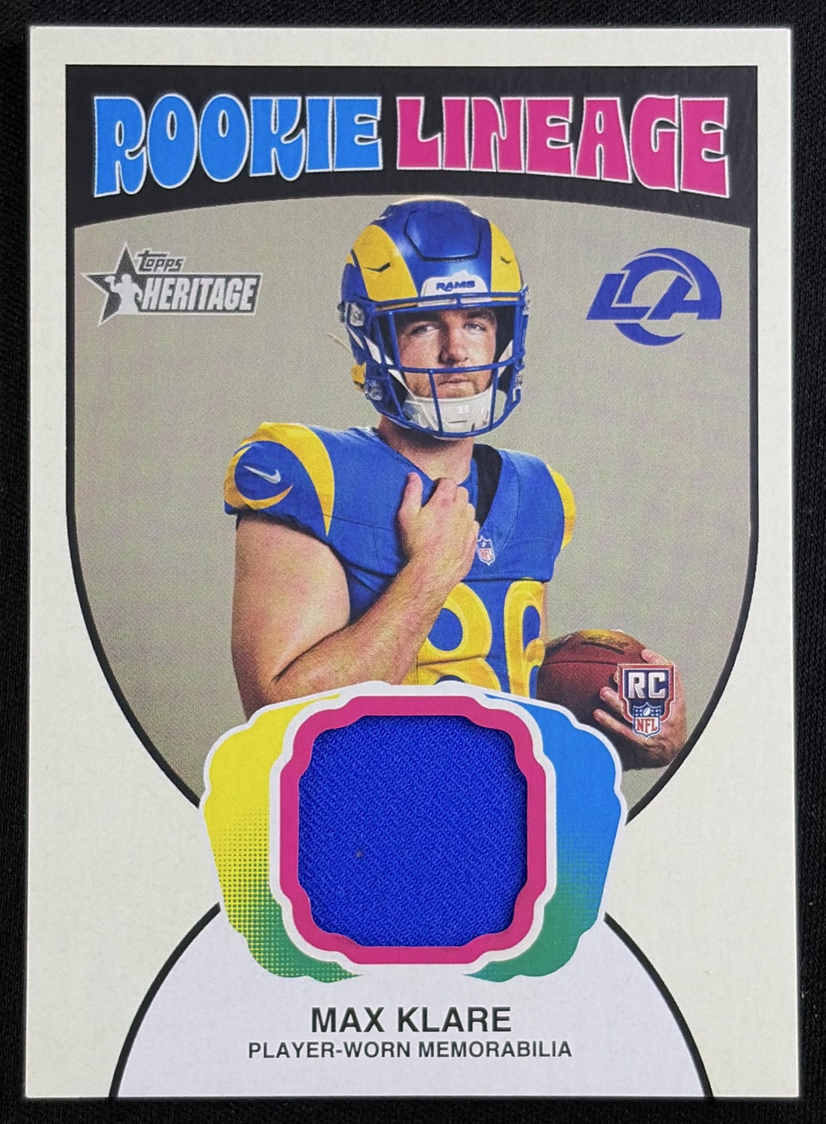 Max Klare 2026 Topps Heritage Rookie Lineage Relic Rams Sports Trading Card