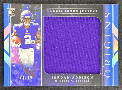 Jordan Addison 2023 Panini Origins Rookie Jumbo Jerseys Blue /49 Vikings