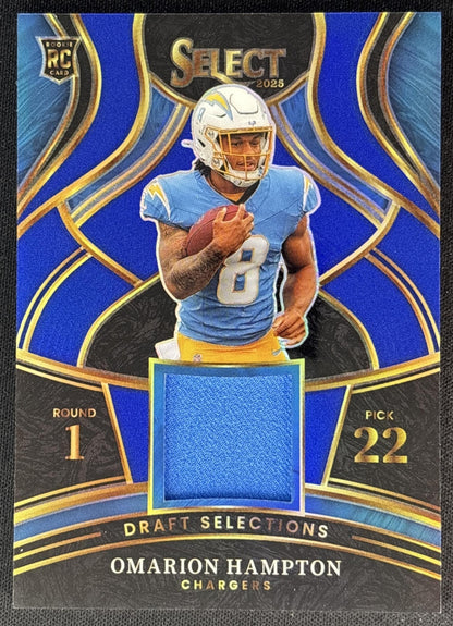 Omarion Hampton 2025 Select Draft Selections Memorabilia Blue Prizm Chargers
