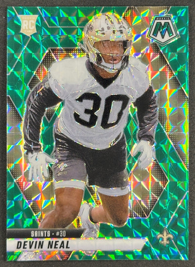 Devin Neal 2025 Mosaic Rookies Green Prizm Saints Sports Trading Card