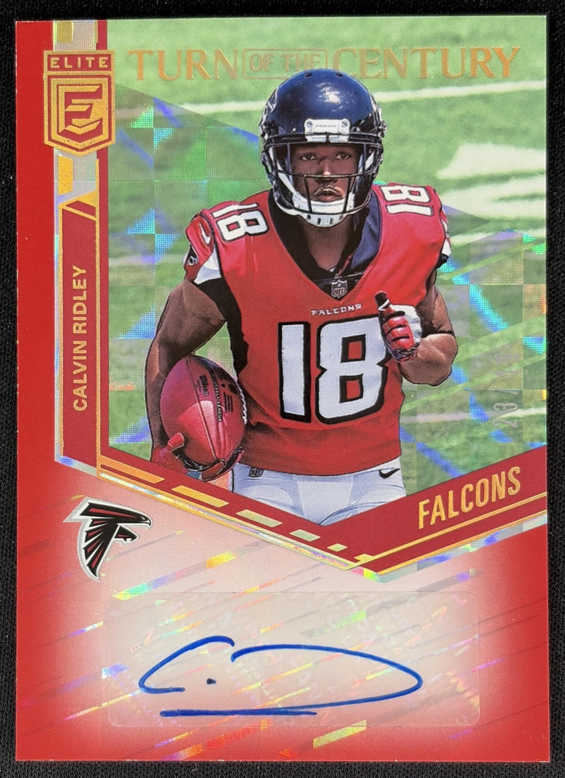Calvin Ridley 2018 Panini Donruss Elite Turn of the Century Auto Red /49 Falcons front
