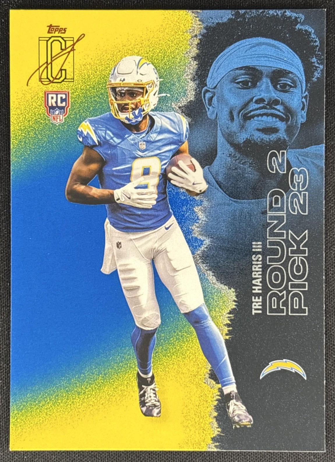 Tre Harris III 2025 Topps Signature Class Rookie Blue & Yellow Foil Chargers - Front