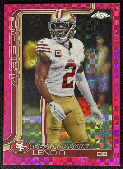 Deommodore Lenoir 2025 Topps Chrome Hot Pink X-Fractor 49ers Sports Trading Cards