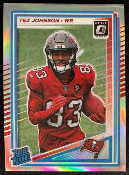 Tez Johnson 2025 Donruss Optic Rated Rookie Holo Prizm Buccaneers Sports Trading Card