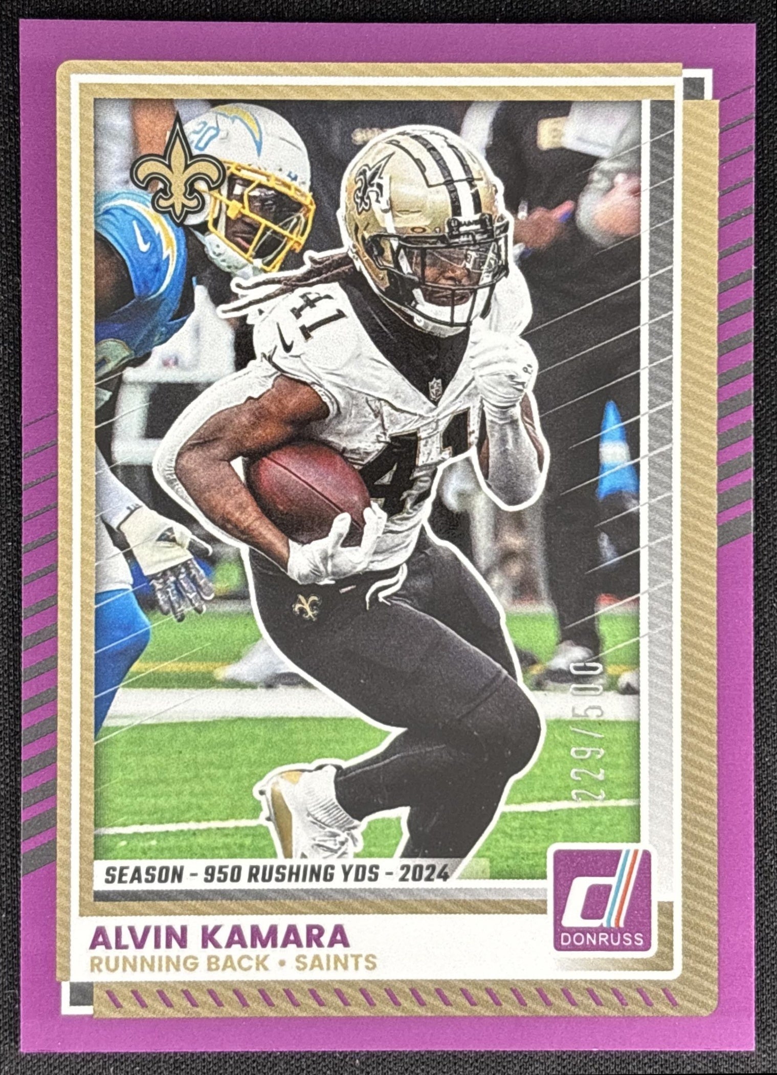 Alvin Kamara 2025 Panini Donruss Season Stat Line /500 Saints