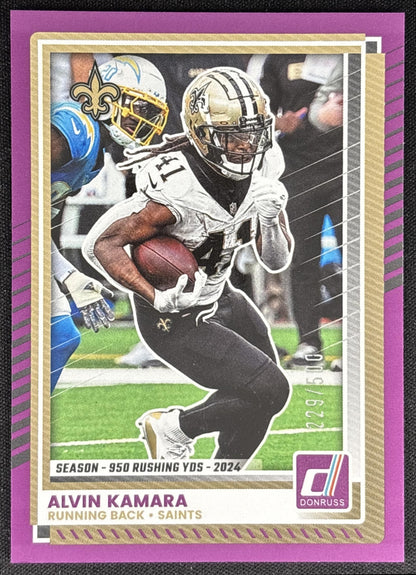 Alvin Kamara 2025 Panini Donruss Season Stat Line /500 Saints