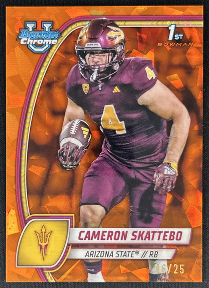 Cameron Skattebo 2024 Bowman Chrome University Sapphire Orange Refractor /25 Default Title Sports Trading Cards