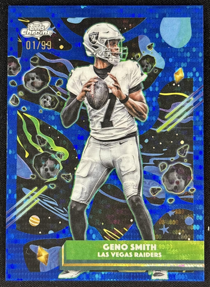Geno Smith 2025 Topps Cosmic Chrome Blue Moon Refractor /99 Raiders Front