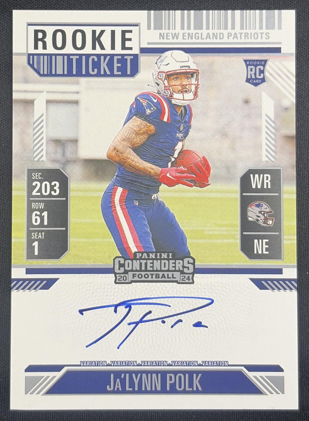 Ja'Lynn Polk 2024 Panini Contenders Optic Rookie Ticket RPS Auto Patriots