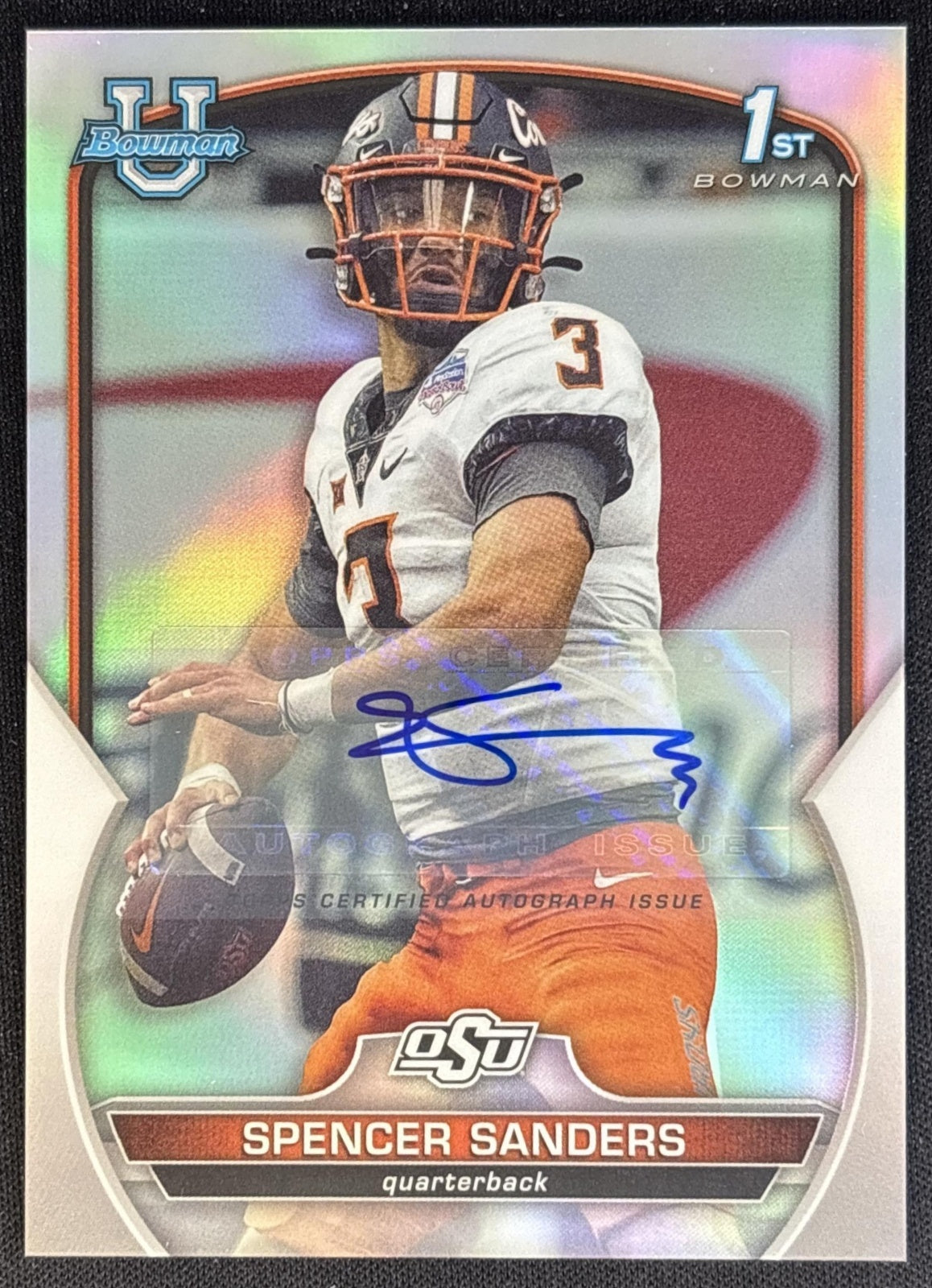 Spencer Sanders 2022 University Chrome Prospect Auto Refractor /499 Cowboys