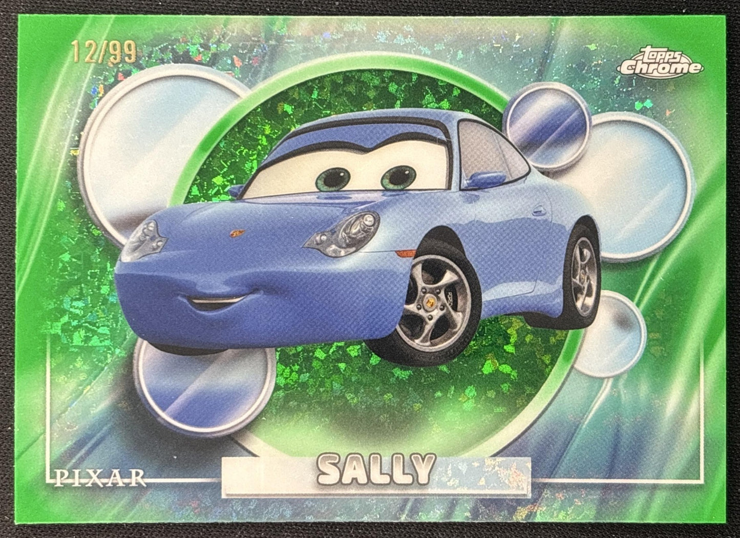 Sally 2026 Topps Chrome Disney Green Mini-Diamond Refractor /99 Cars Front