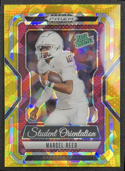 Marcel Reed 2025 Panini Prizm Draft Picks Student Orientation Gold Ice Aggies