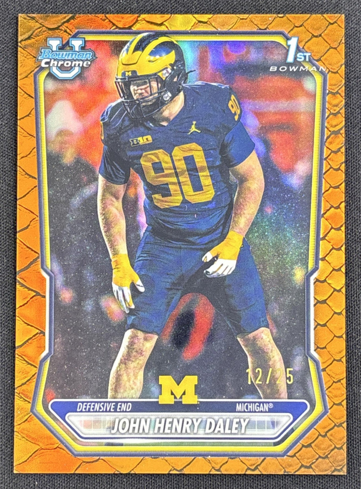 John Henry Daley 2026 Bowman Chrome Prospects Orange Reptilian Refractor /25 Wolverines Default Title Sports Trading Card
