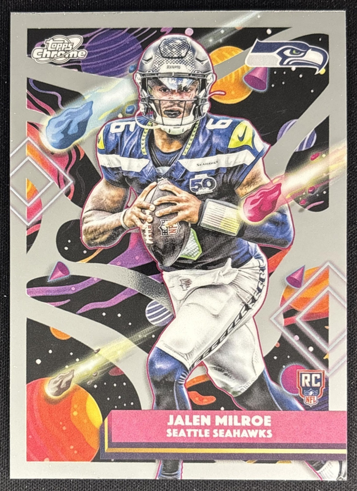 Jalen Milroe 2025 Topps Cosmic Chrome Seahawks front
