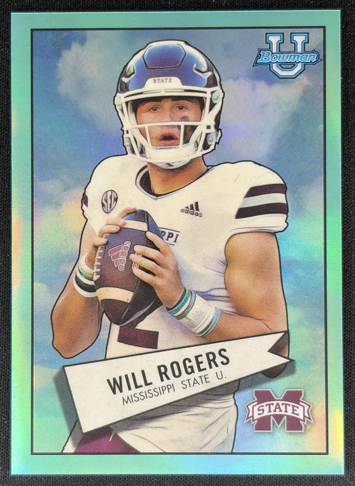 Will Rogers 2022 Bowman University Chrome 1952 Aqua Refractor /150 Bulldogs front
