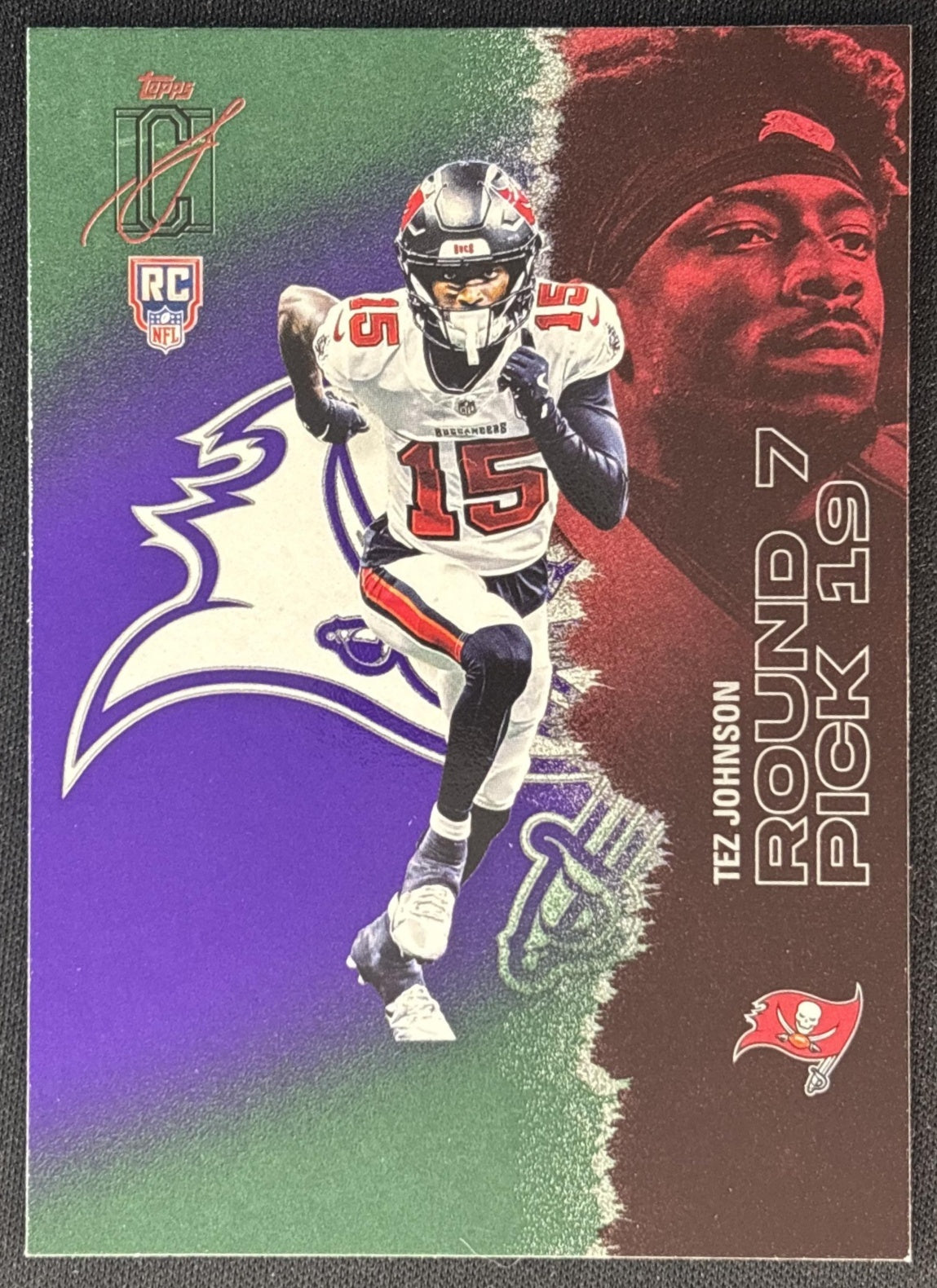 Tez Johnson 2025 Topps Signature Class Rookie Green & Purple Foil Buccaneers front