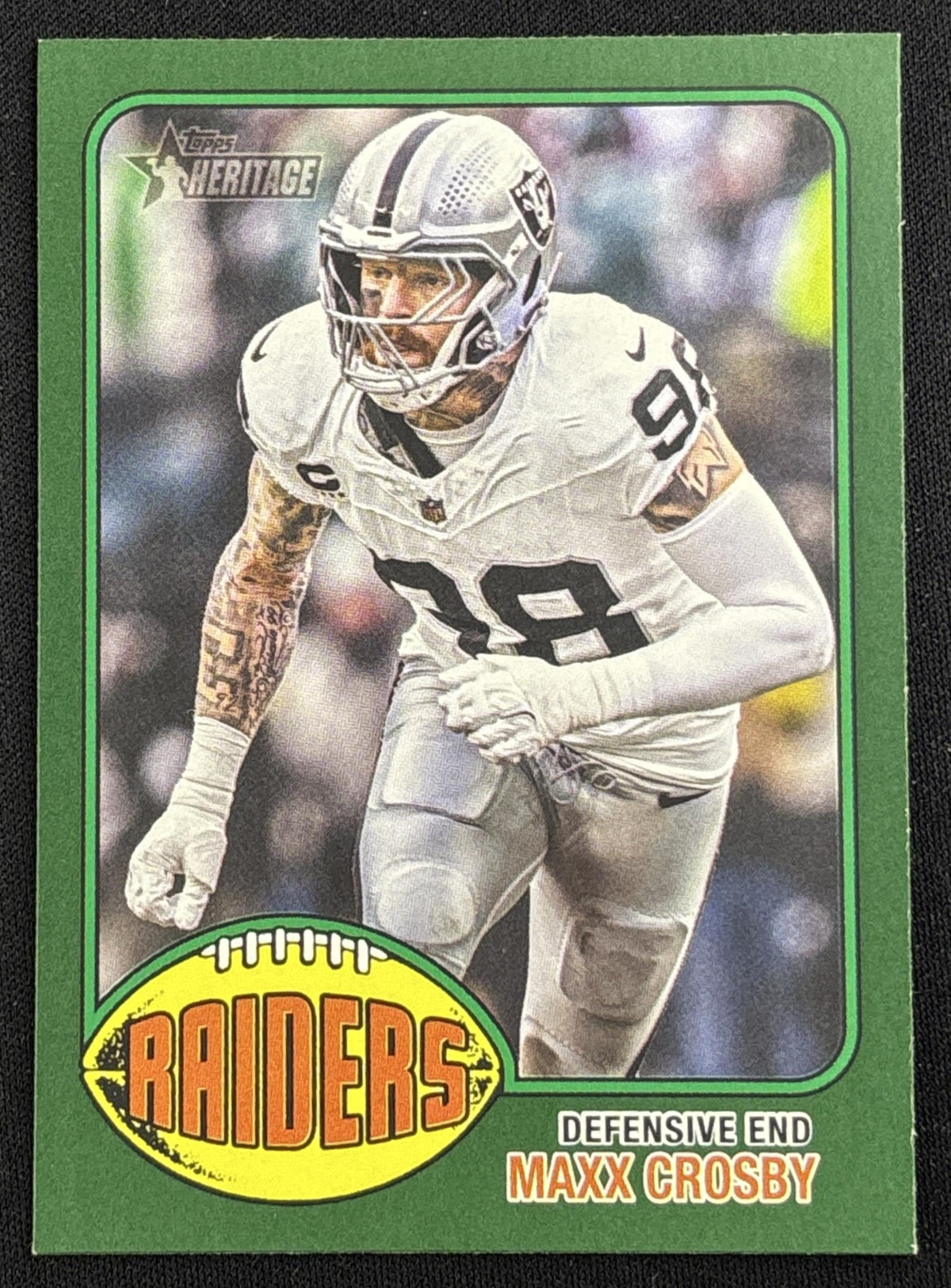 Maxx Crosby 2026 Topps Heritage Dark Green Border Raiders Sports Trading Card