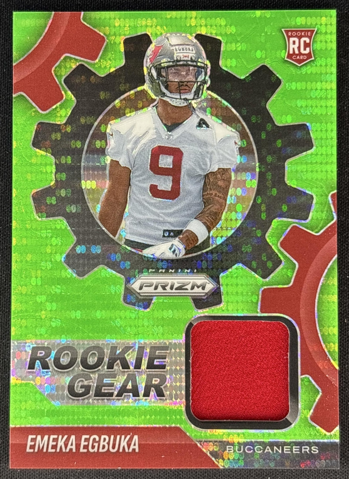 Emeka Egbuka 2025 Panini Prizm Rookie Gear Neon Green Pulsar Buccaneers front