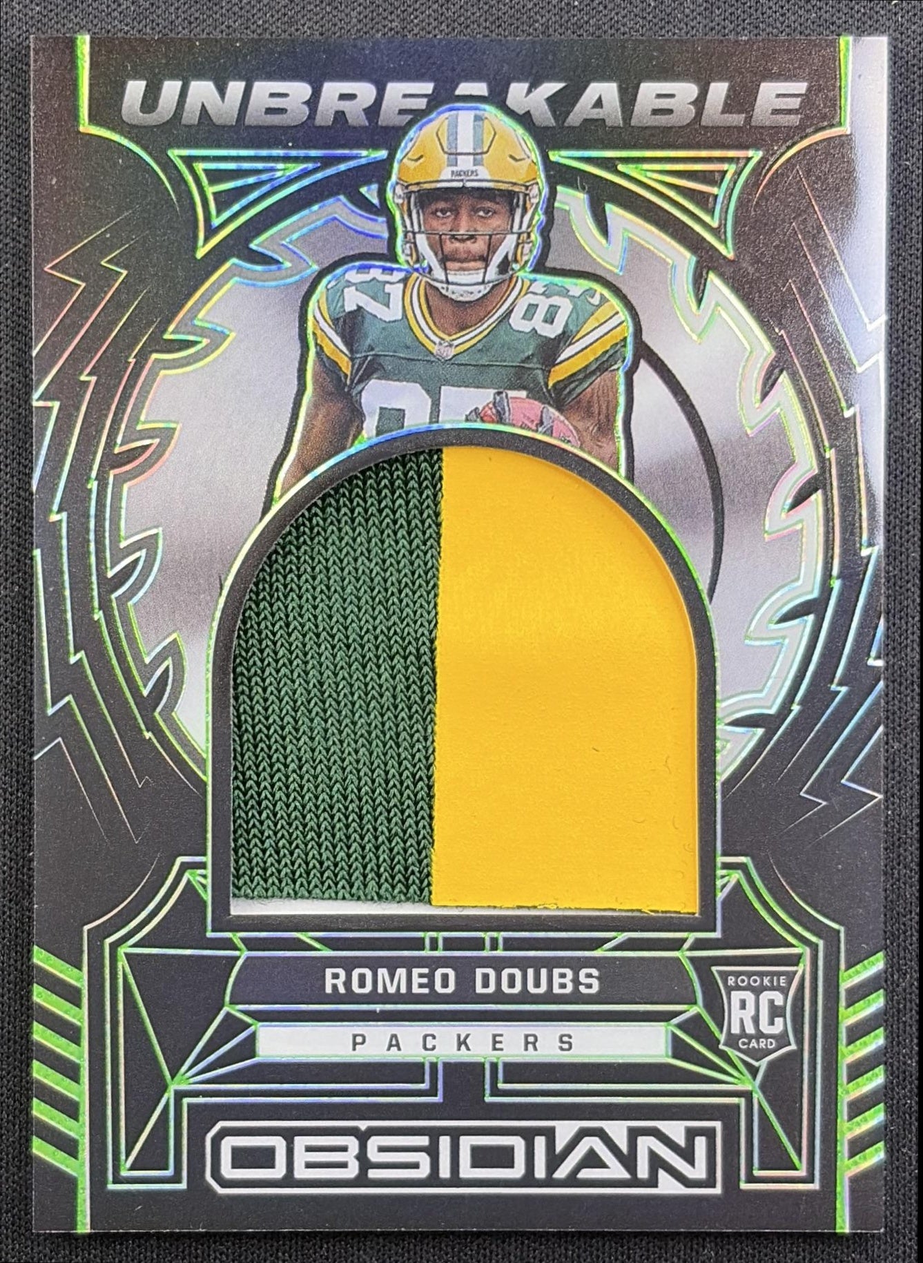 Romeo Doubs 2022 Panini Obsidian Unbreakable Material Electric Etch Green /50 Packers