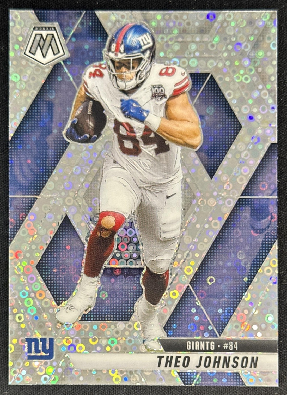 Theo Johnson 2025 Panini Mosaic No Huddle Silver Prizm Giants Sports Trading Cards