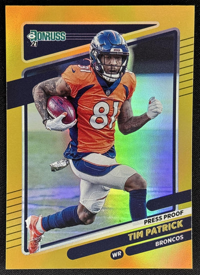 Tim Patrick 2021 Panini Donruss Press Proof Premium Broncos Sports Trading Card
