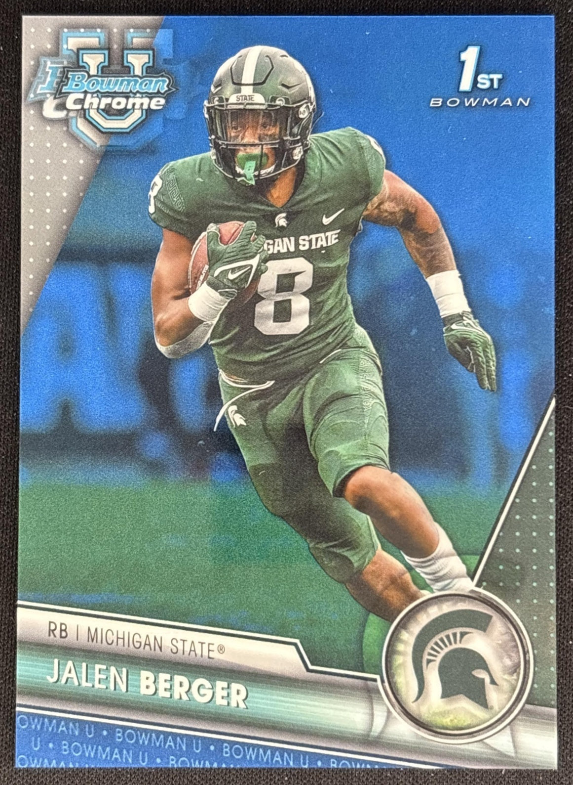 Jalen Berger 2023 Bowman University Chrome Blue Refractor /199 Spartans front