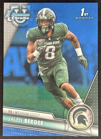 Jalen Berger 2023 Bowman University Chrome Blue Refractor /199 Spartans front