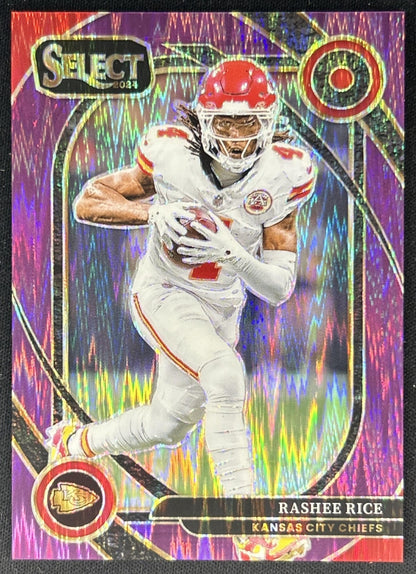 Rashee Rice 2024 Panini Select Club Purple Prizm Shock /360 Chiefs front