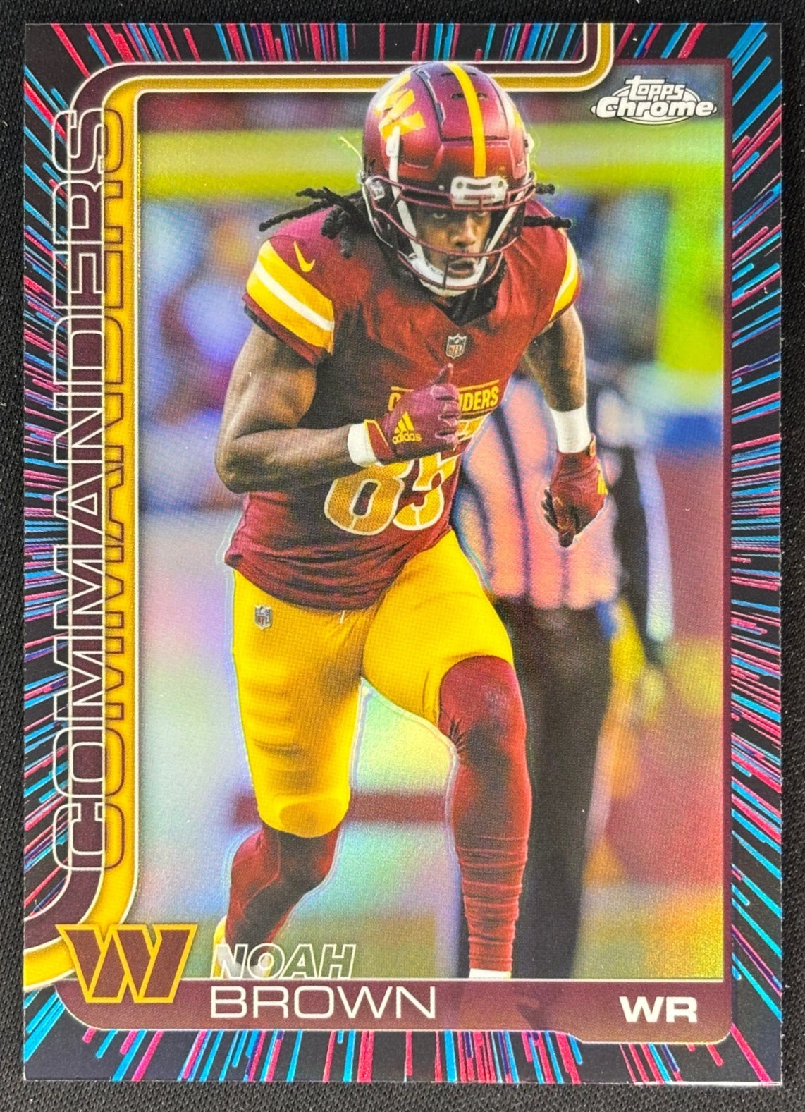 Noah Brown 2025 Topps Chrome Neon Pulse Refractor Commanders Sports Trading Cards