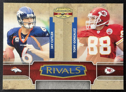 Jay Cutler Tony Gonzalez 2008 Donruss Gridiron Gear Rivals Gold /500 Sports Trading Cards