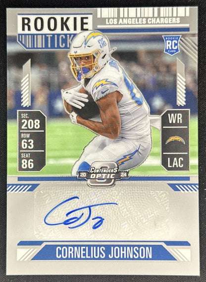Cornelius Johnson 2024 Panini Contenders Optic Rookie Ticket Auto Chargers Sports Trading Cards