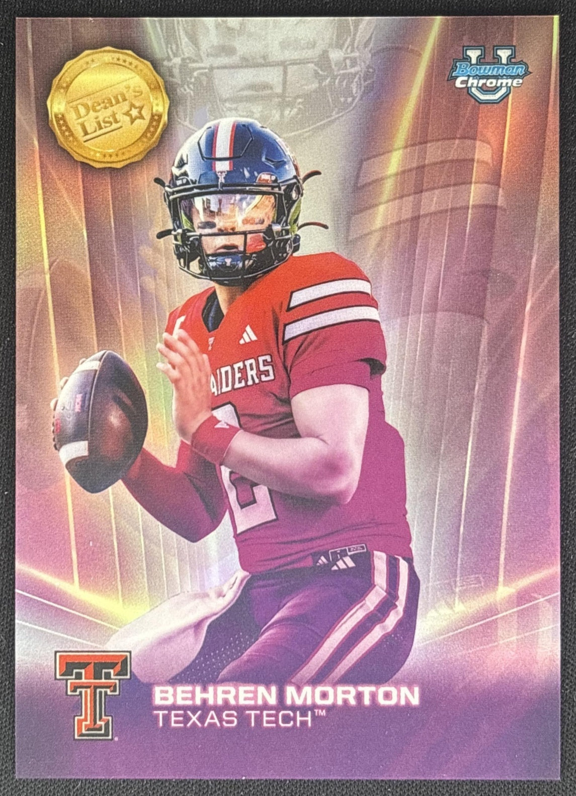 Behren Morton 2025 Bowman Chrome University Dean's List Red Raiders front