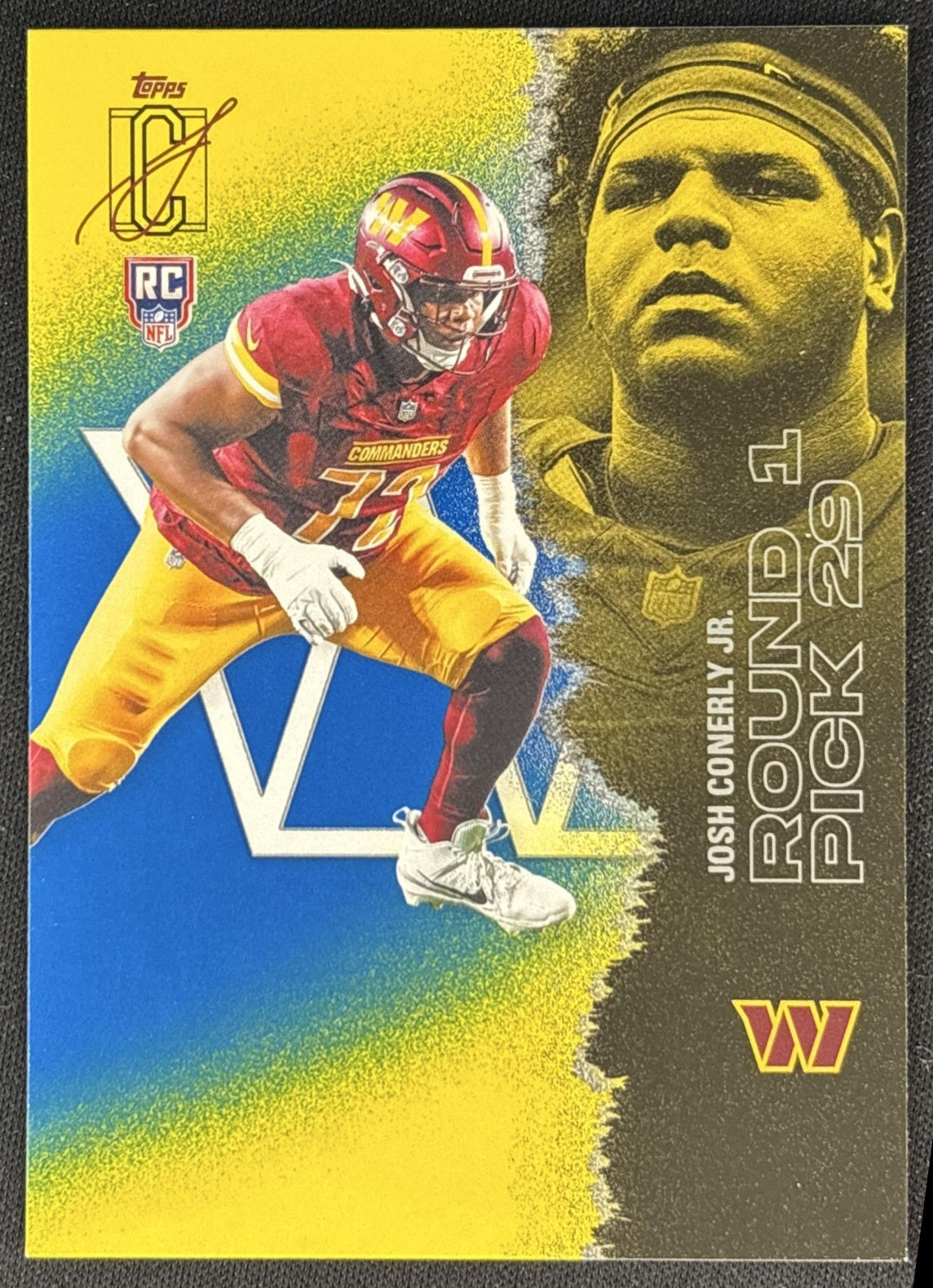 Josh Conerly Jr. 2025 Topps Signature Class Rookie Blue & Yellow Foil Commanders front