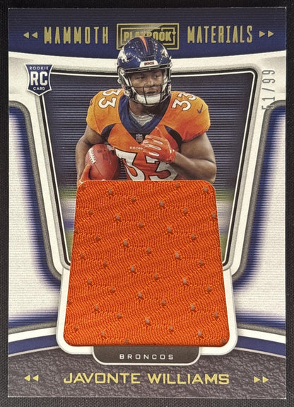 Javonte Williams 2021 Panini Playbook Mammoth Material Gold /99 Broncos front